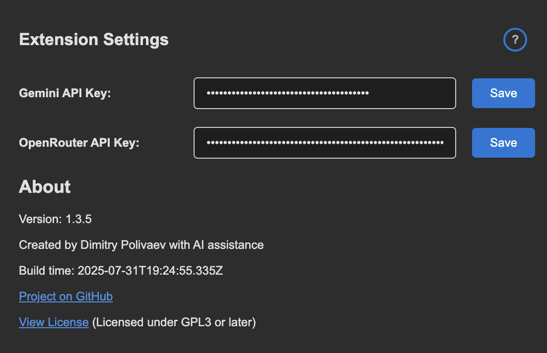 Extension Settings